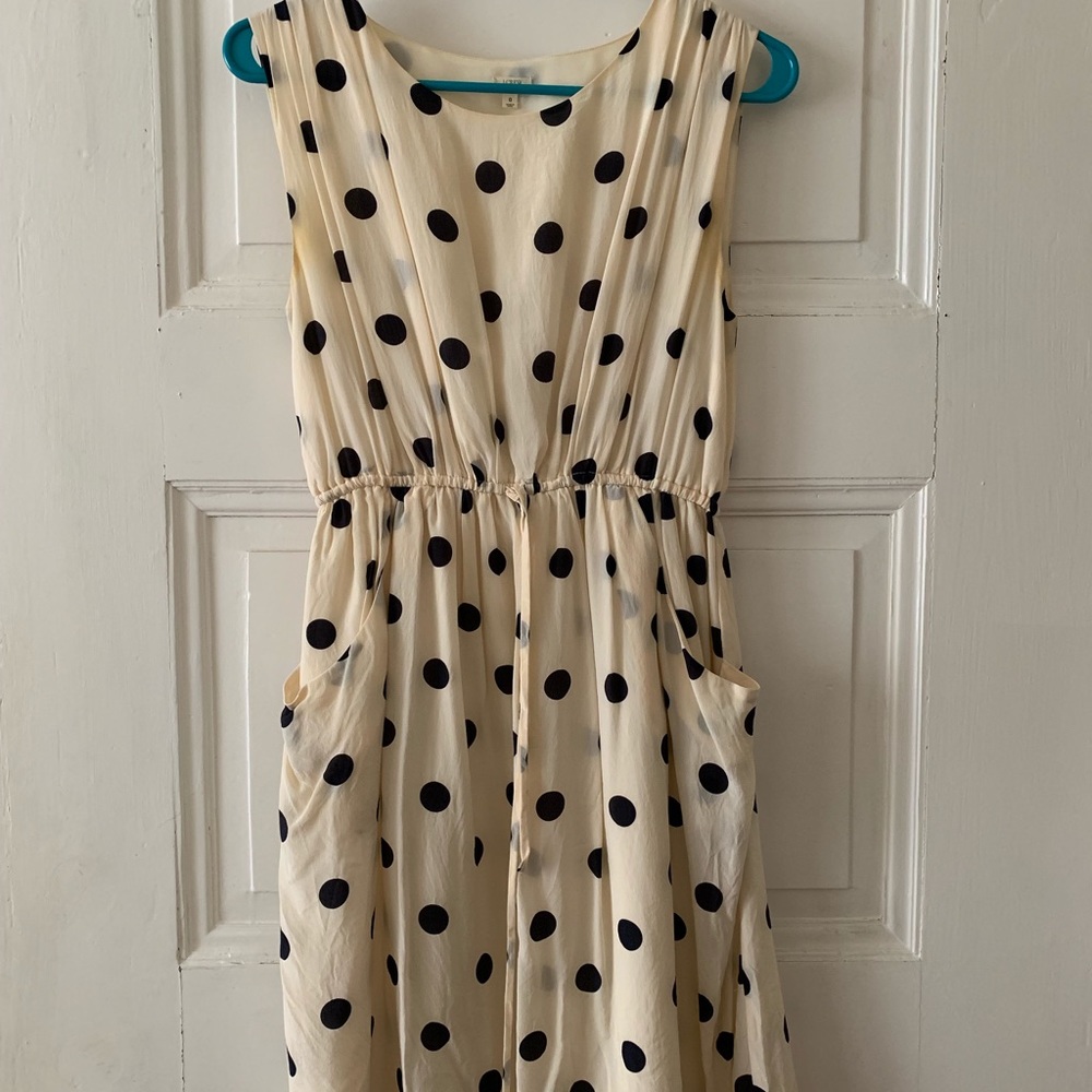 J. Crew silk navy and white polka-dot dress!